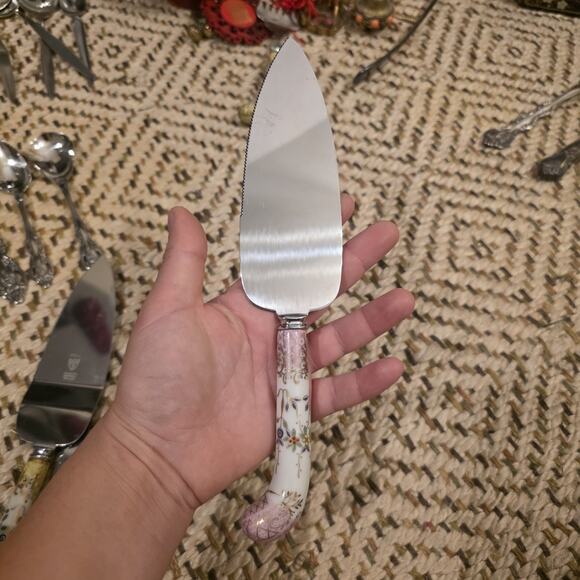 Vintage Prill Sheffield England Pie Cake Server Floral Purple Porcelain Handle. - Picture 11 of 16